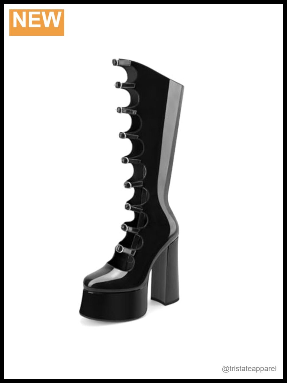 Gothic Knee High Platform Boots - Chunky High Heel Patent Leather Zip Lolita